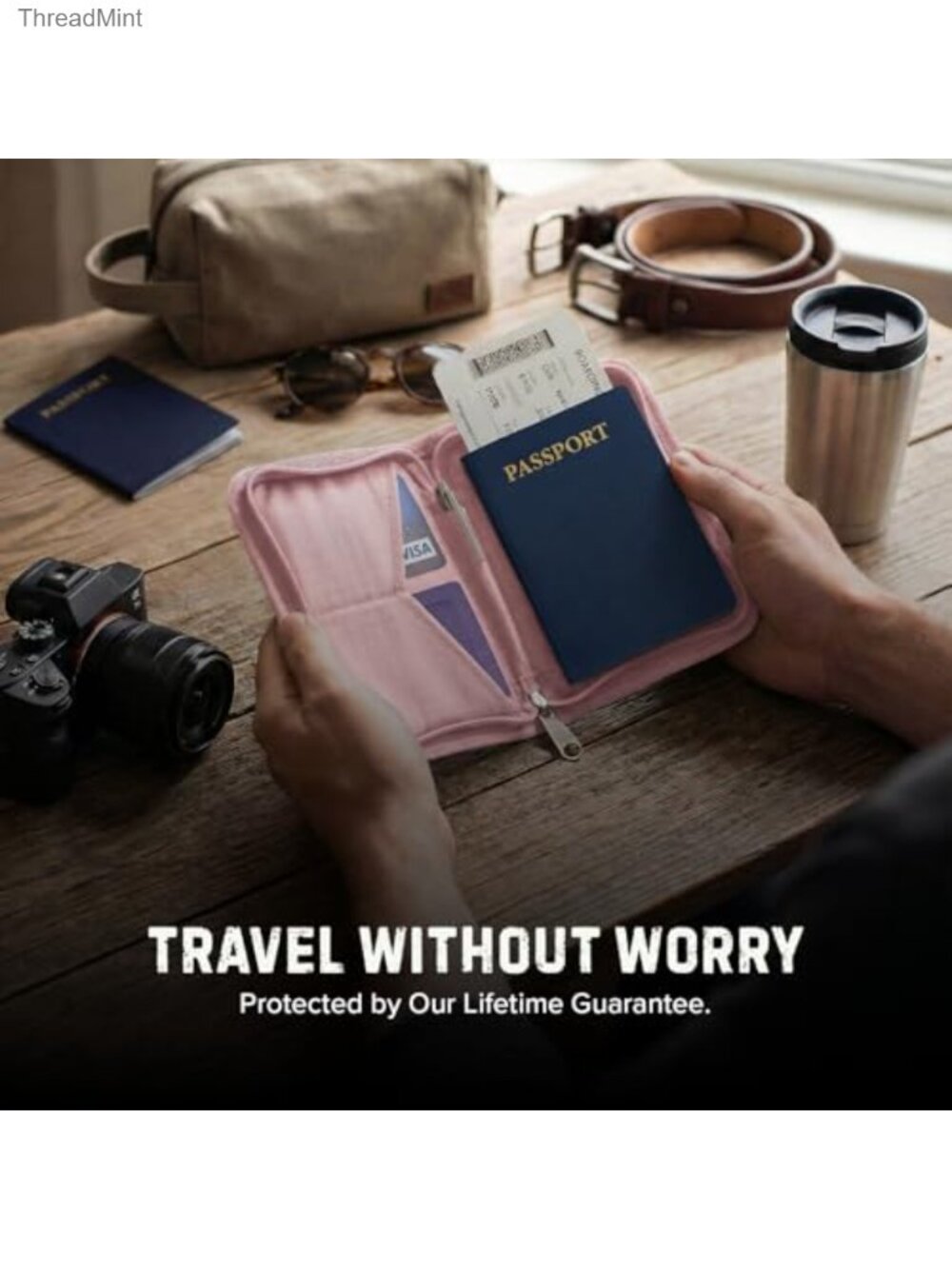 RFID Passport Holder Zippered Travel Wallet with Card Sleeves